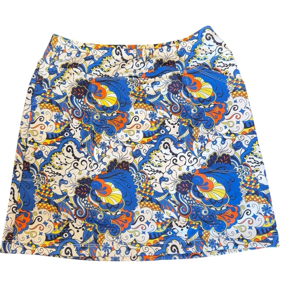 B-SKINZ Performance Stretch Royal Blue Abstract Paisley Pocketed Golf Skort Sz S